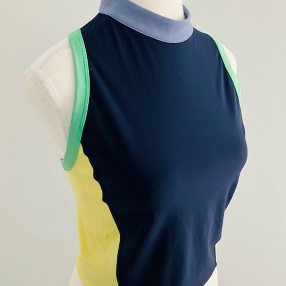 Sweaty Betty London halter athletic tank navy yellow women's size 8 - Picture 1 of 3